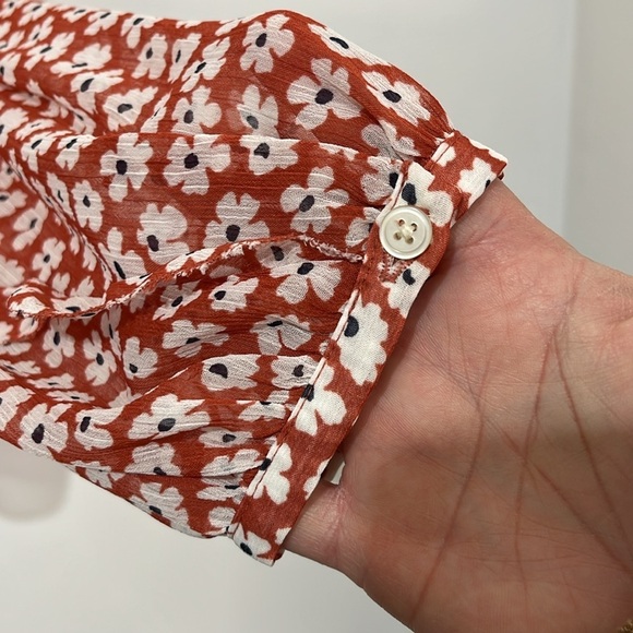 LOFT Floral Womens Top Victorian High Neck Ruffles Size L Sheer Feminine Office - Picture 5 of 15